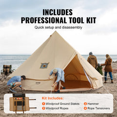 Canvas Bell Tent 5m/16.4ft 4-Season Camping Yurt Tent with Stove Jack