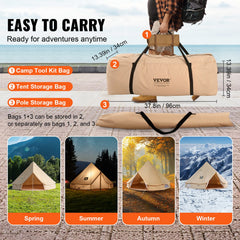 Canvas Bell Tent 5m/16.4ft 4-Season Camping Yurt Tent with Stove Jack