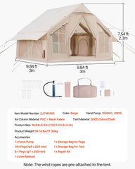 Inflatable Tents for Camping, 4-6 Person Easy Setup Blow up Tent with Hand Pump, 300D Oxford 4 Season Glamping Tent with Stove Jack 2 Doors & 4 Mesh Windows, Storage Bag Included for Easy Taking