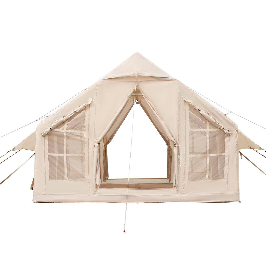 Inflatable Tents for Camping, 4-6 Person Easy Setup Blow up Tent with Hand Pump, 300D Oxford 4 Season Glamping Tent with Stove Jack 2 Doors & 4 Mesh Windows, Storage Bag Included for Easy Taking