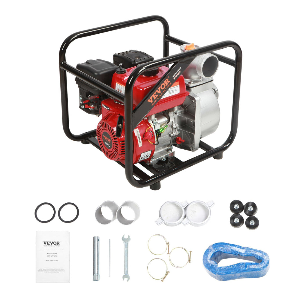 VEVOR Gasoline Engine Water Pump, 80 mm, 7HP 265 GPM, 43 m Lift, 7 m Suction, 4-Stroke Gas Powered Trash Water Transfer Pump Portable High Pressure with 25ft Hose for Irrigation Pool, EPA Certified