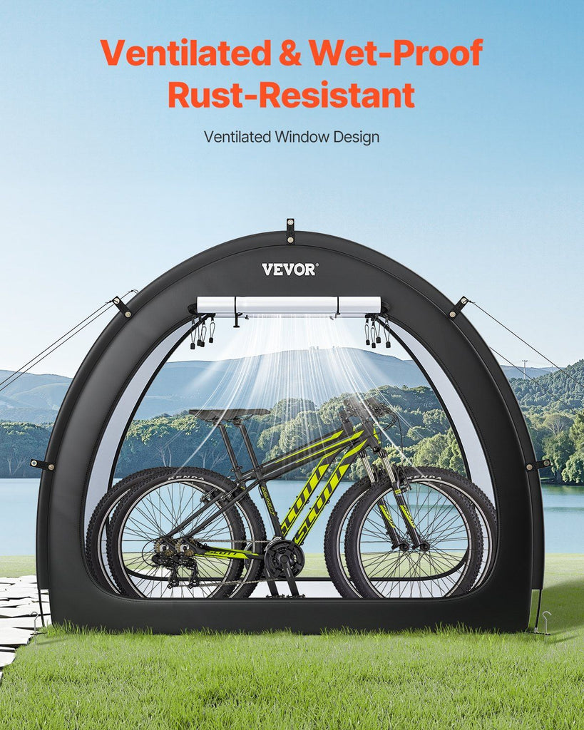 Bike Storage Tent, 1 to 2 Bikes, Outdoor Spacious Bike Storage Tent with Ventilated Window, Waterproof Fan-Shaped Bike Tent with High Strength Fiberglass & Dual Zippers, Fit for Bicycle