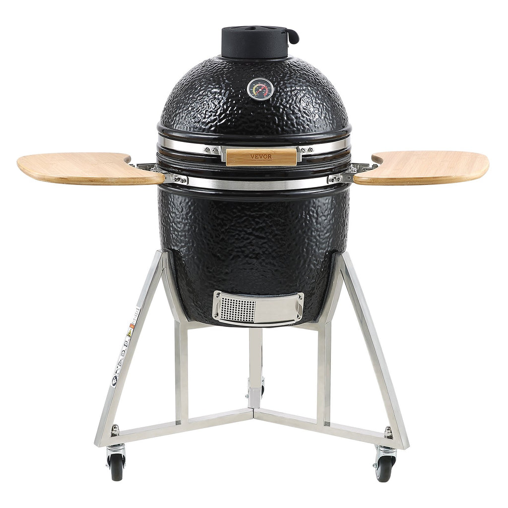 VEVOR Portable Charcoal Grill, Propane Gas Grills with Cover and Cart, Heavy Duty Stainless Steel BBQ Grill, Mini Smoker for Outdoor Cooking, Barbecue Camping, Picnic, and Backyard, Black