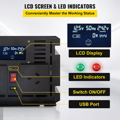 VEVOR Power Inverter Modified Sine Wave Inverter 3000W DC 12V to AC 240V w/LCD