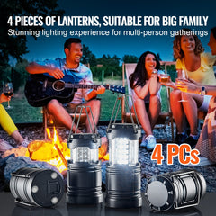 VEVOR LED Camping Lanterns Collapsible Battery Powered Flashlights Set of 4