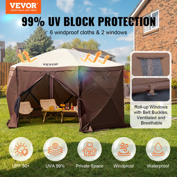 Pop Up Gazebo Tent, Pop-Up Screen Tent 6 Sided Canopy Sun Shelter with 6 Removable Privacy Wind Cloths & Mesh Windows, 1