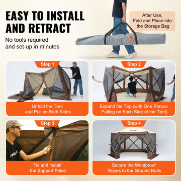 Pop Up Gazebo Tent, Pop-Up Screen Tent 6 Sided Canopy Sun Shelter with 6 Removable Privacy Wind Cloths & Mesh Windows, 1