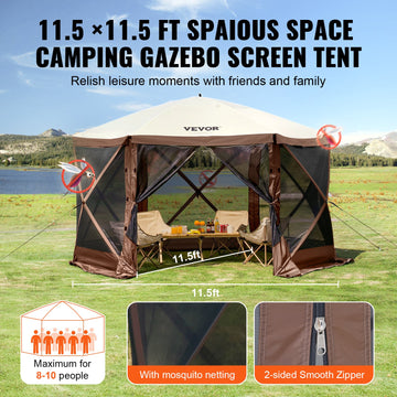 Pop Up Gazebo Tent, Pop-Up Screen Tent 6 Sided Canopy Sun Shelter with 6 Removable Privacy Wind Cloths & Mesh Windows, 1