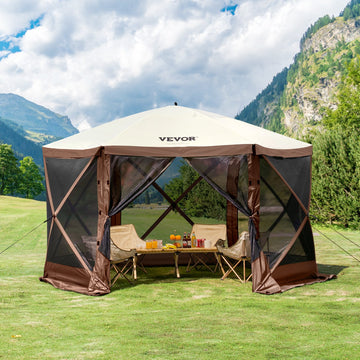 Pop Up Gazebo Tent, Pop-Up Screen Tent 6 Sided Canopy Sun Shelter with 6 Removable Privacy Wind Cloths & Mesh Windows, 1