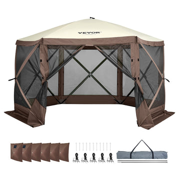 Pop Up Gazebo Tent, Pop-Up Screen Tent 6 Sided Canopy Sun Shelter with 6 Removable Privacy Wind Cloths & Mesh Windows, 1