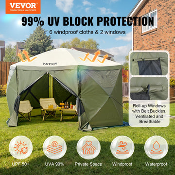 Pop Up Gazebo Tent, Pop-Up Screen Tent 6 Sided Canopy Sun Shelter with 6 Removable Privacy Wind Cloths & Mesh Windows, 1