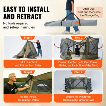 Pop Up Gazebo Tent, Pop-Up Screen Tent 6 Sided Canopy Sun Shelter with 6 Removable Privacy Wind Cloths & Mesh Windows, 1