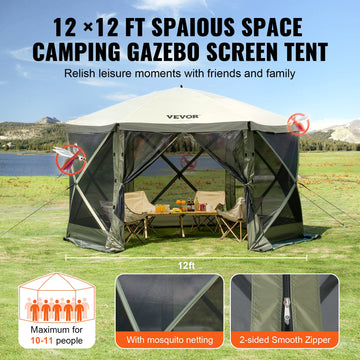 Pop Up Gazebo Tent, Pop-Up Screen Tent 6 Sided Canopy Sun Shelter with 6 Removable Privacy Wind Cloths & Mesh Windows, 1