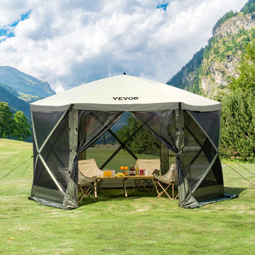 Pop Up Gazebo Tent, Pop-Up Screen Tent 6 Sided Canopy Sun Shelter with 6 Removable Privacy Wind Cloths & Mesh Windows, 1