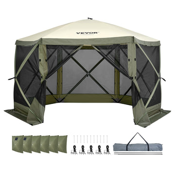 Pop Up Gazebo Tent, Pop-Up Screen Tent 6 Sided Canopy Sun Shelter with 6 Removable Privacy Wind Cloths & Mesh Windows, 1