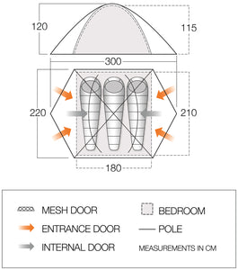 3 Person Dome Tent - Kruger 300- 5.05kg by Vango