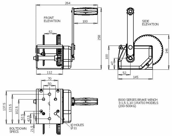 Jarrett Brake Winch 15:1 1250 kg