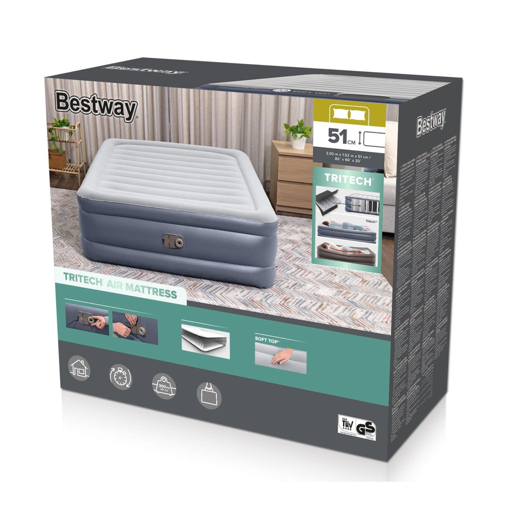 Bestway 203 x 152 x 51cm Tritech Air Mattress Queen Built-in AC Pump