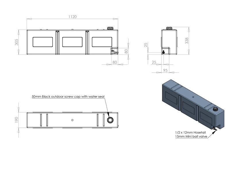 55 Litre Rectangle Vertical Poly Water Tank