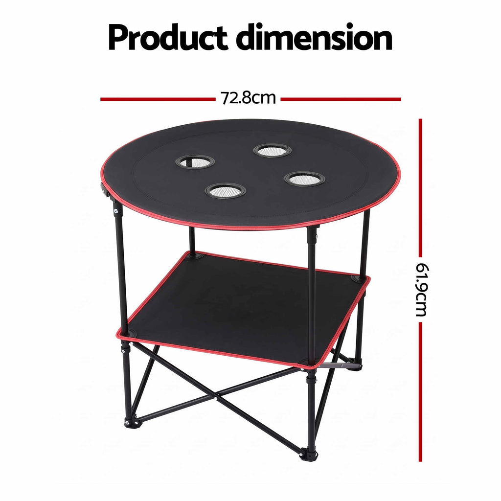 Weisshorn Folding Camp Table 73cm with 4 Cup Holders