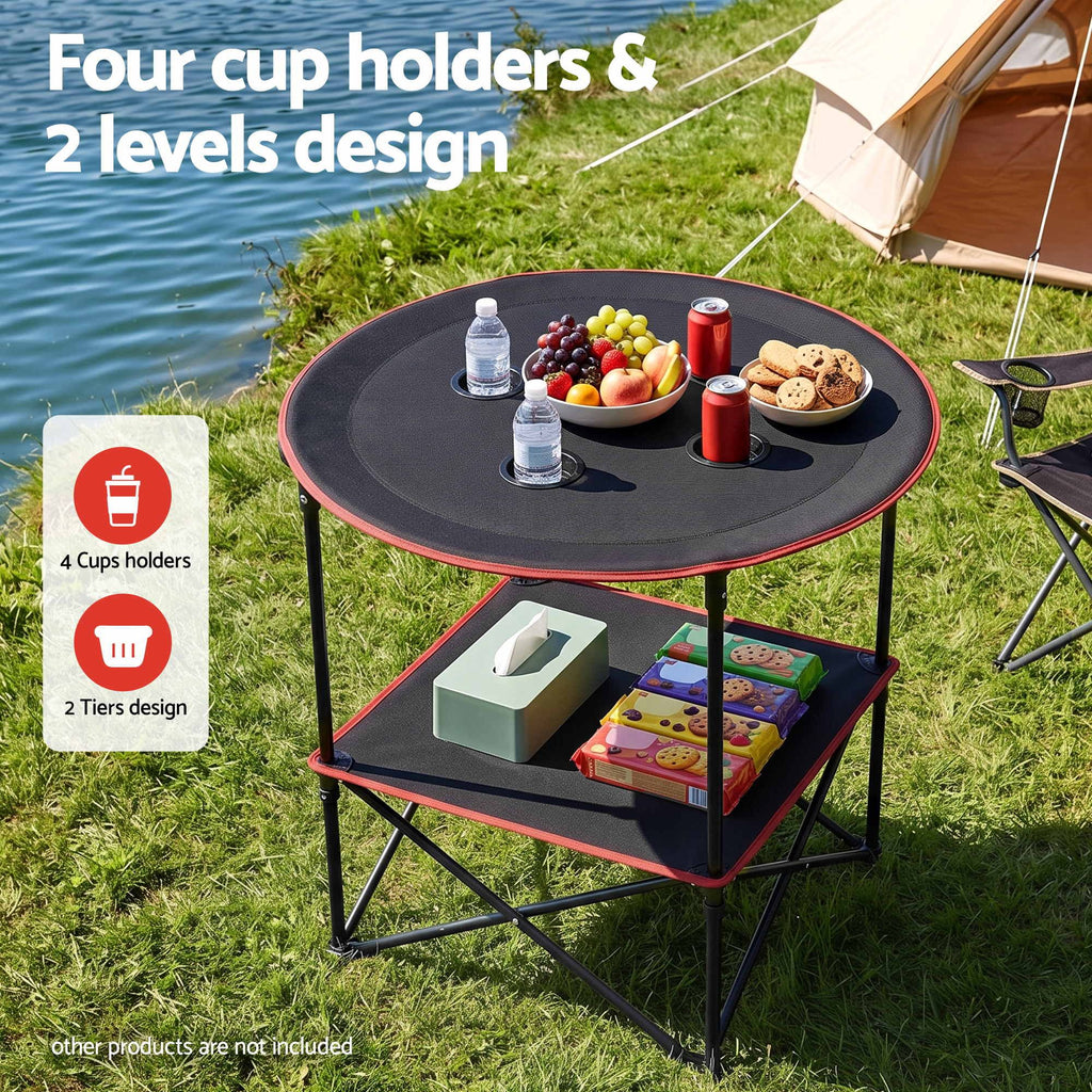 Weisshorn Folding Camp Table 73cm with 4 Cup Holders