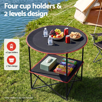 Weisshorn Folding Camp Table 73cm with 4 Cup Holders