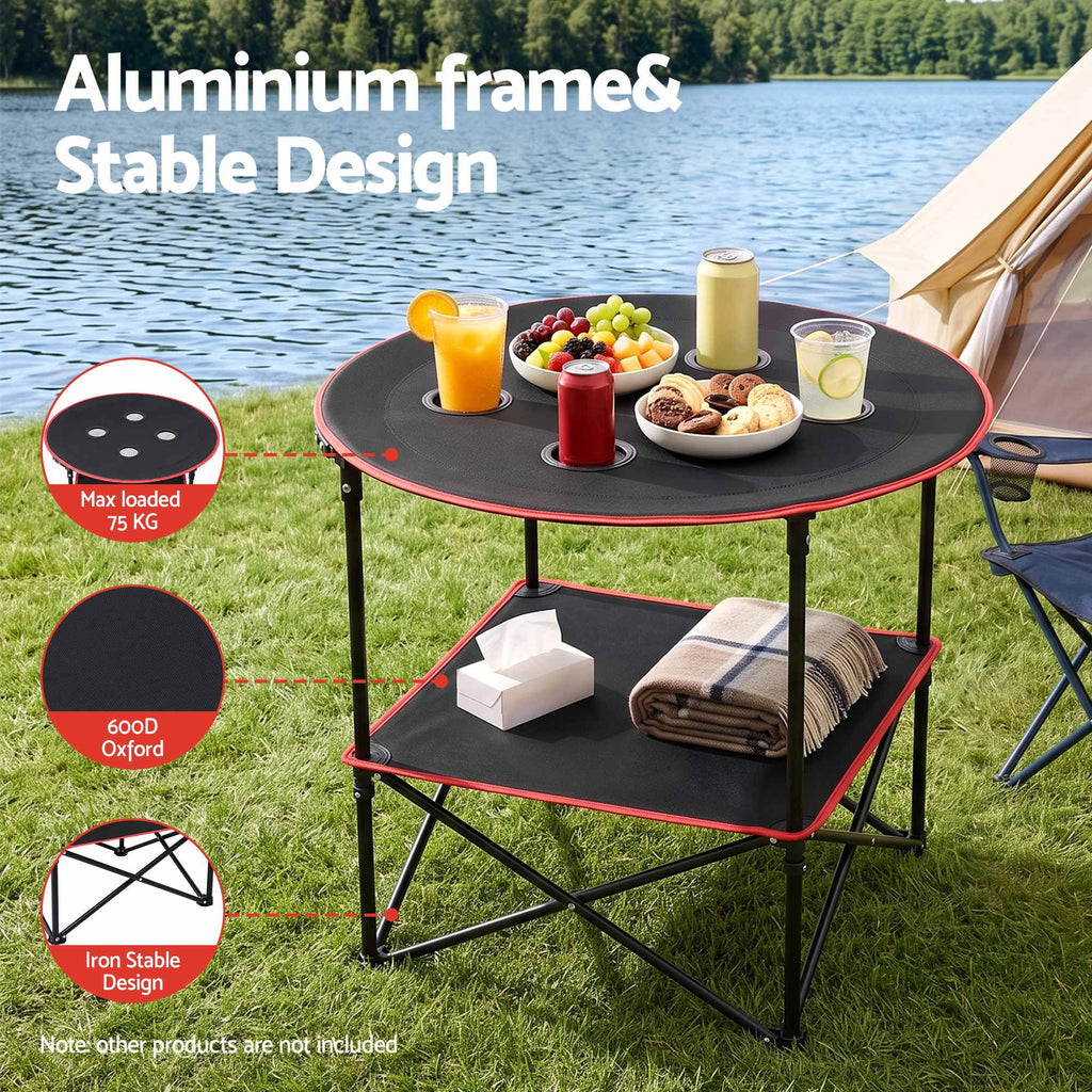 Weisshorn Folding Camp Table 73cm with 4 Cup Holders