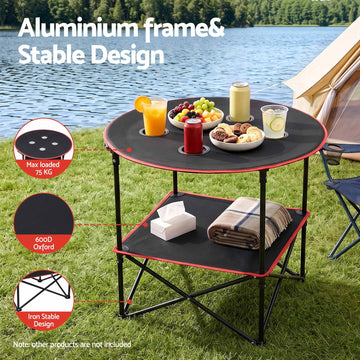 Weisshorn Folding Camp Table 73cm with 4 Cup Holders
