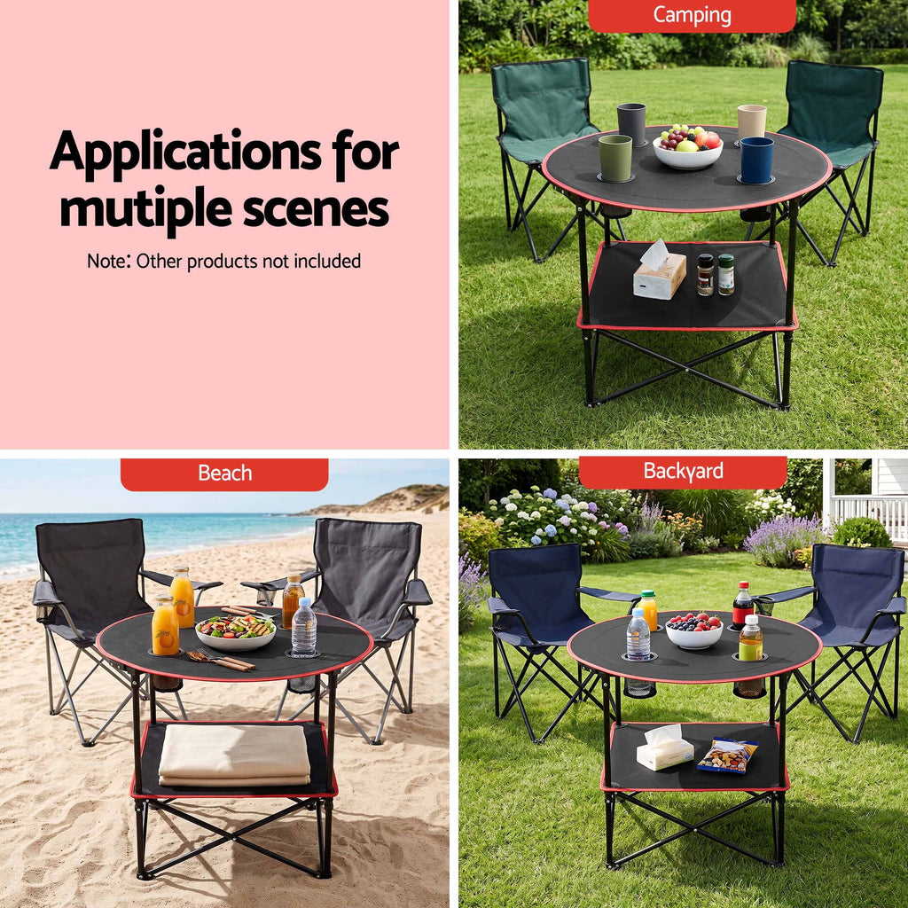 Weisshorn Folding Camp Table 73cm with 4 Cup Holders