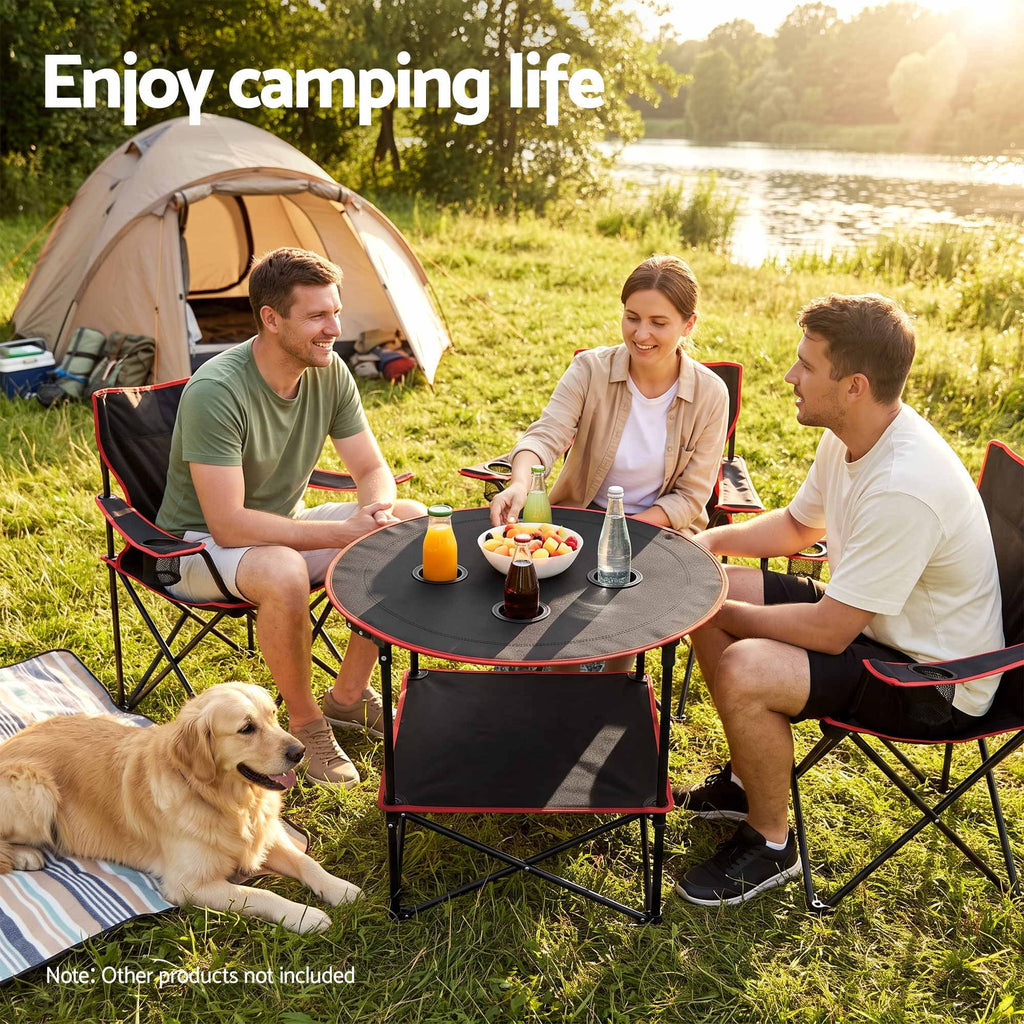 Weisshorn Folding Camp Table 73cm with 4 Cup Holders