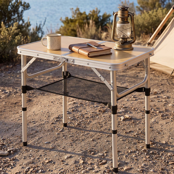 Weisshorn Adjustable Aluminium Camp Table 60 x 40cm - Wood Grain