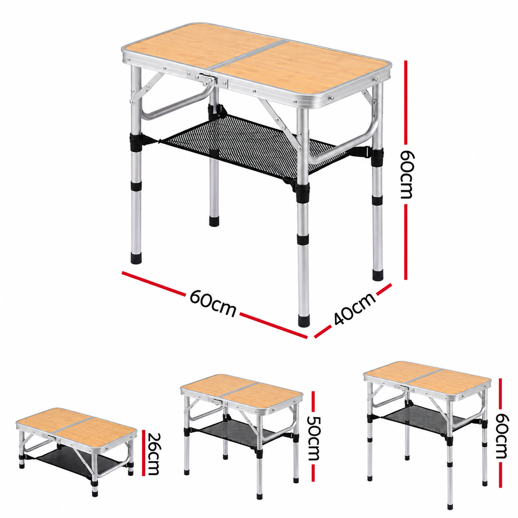 Weisshorn Adjustable Aluminium Camp Table 60 x 40cm - Wood Grain