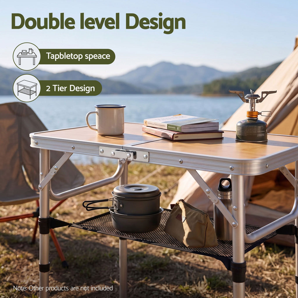 Weisshorn Adjustable Aluminium Camp Table 60 x 40cm - Wood Grain