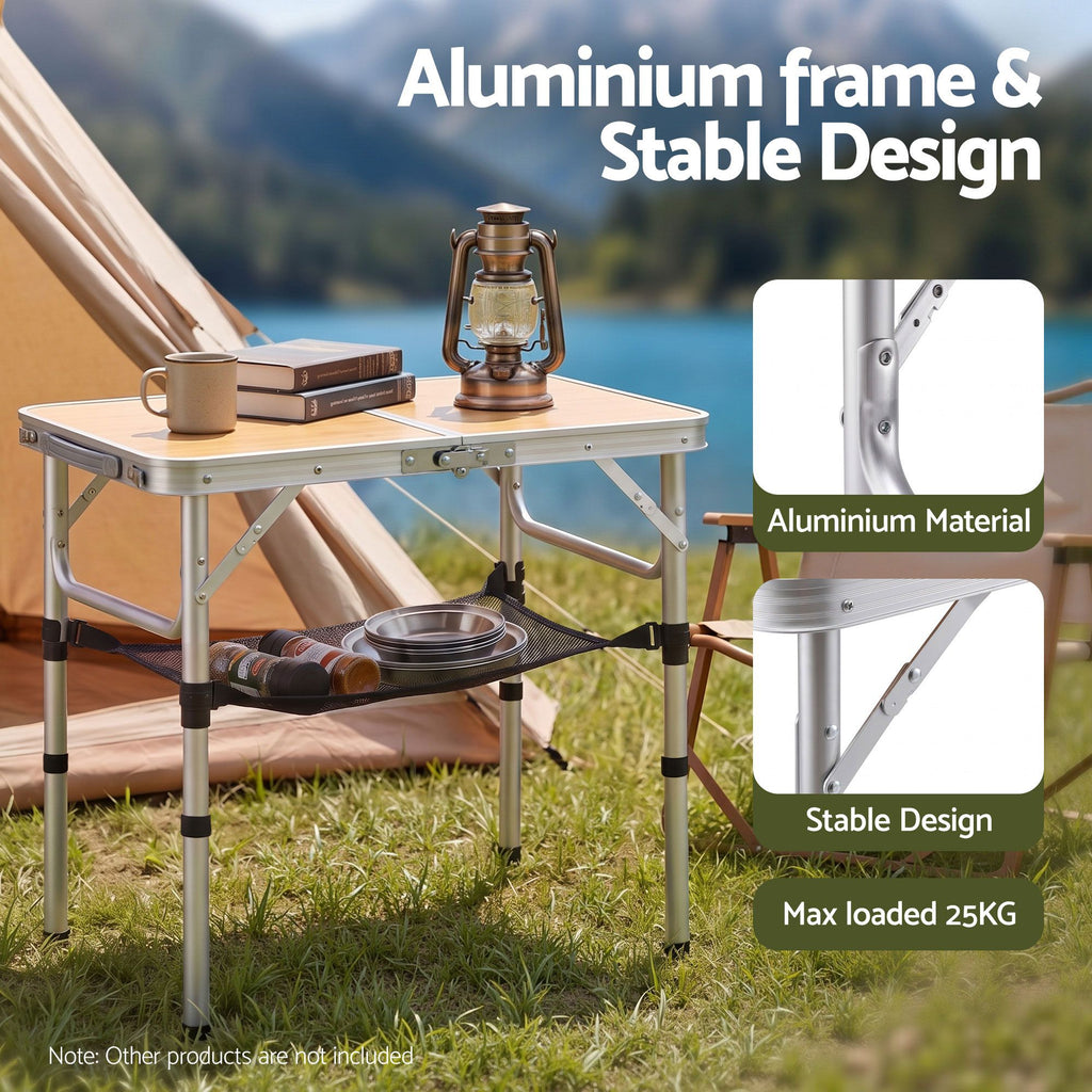 Weisshorn Adjustable Aluminium Camp Table 60 x 40cm - Wood Grain