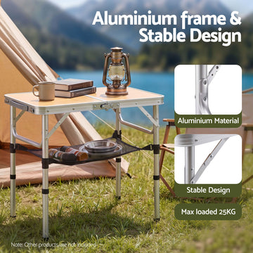 Weisshorn Adjustable Aluminium Camp Table 60 x 40cm - Wood Grain