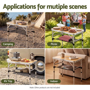 Weisshorn Adjustable Aluminium Camp Table 60 x 40cm - Wood Grain