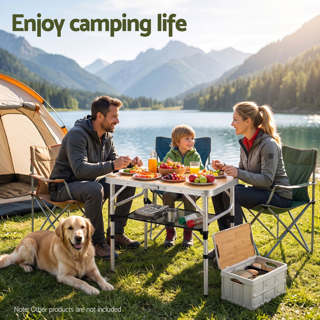 Weisshorn Adjustable Aluminium Camp Table 60 x 40cm - Wood Grain