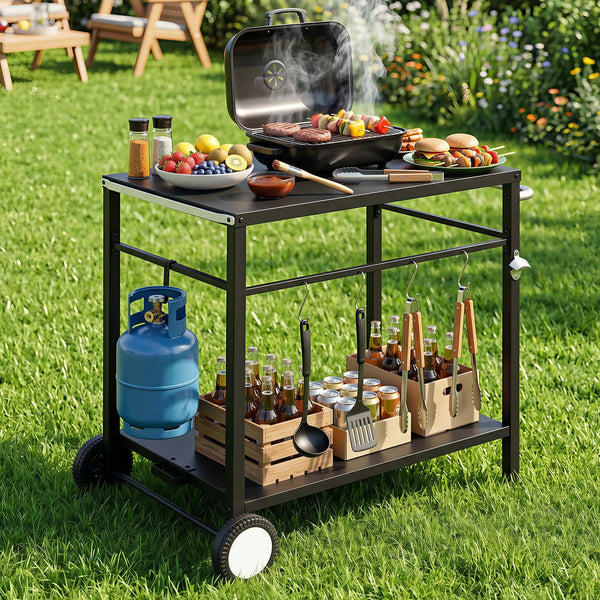 Weisshorn Stainless Steel Outdoor Prep Table on Wheels with Gas Bottle Holder
