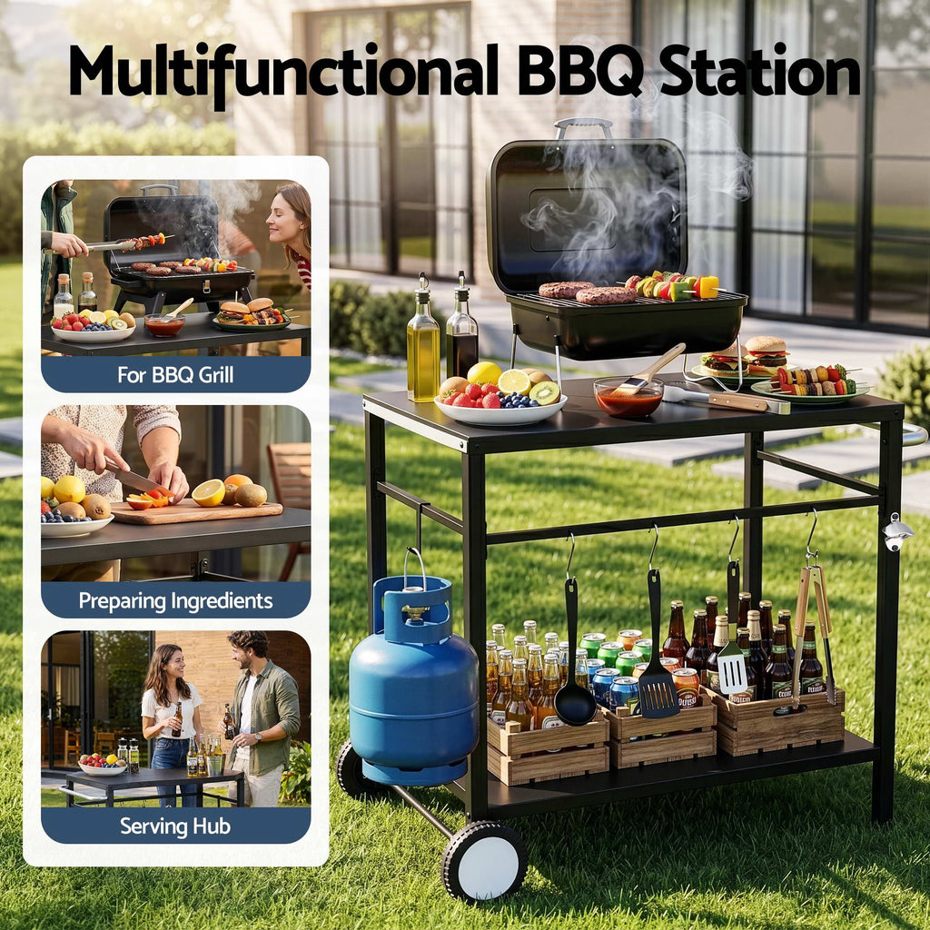 Weisshorn Stainless Steel Outdoor Prep Table on Wheels with Gas Bottle Holder