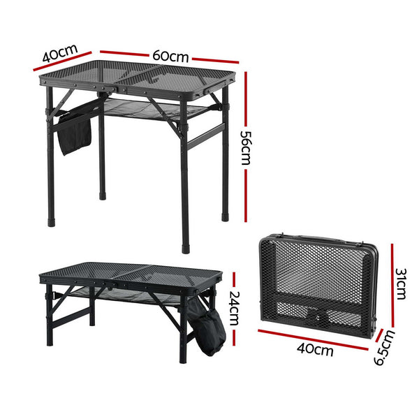 Gardeon Folding Camp BBQ Table 60 x 40cm - Steel Mesh
