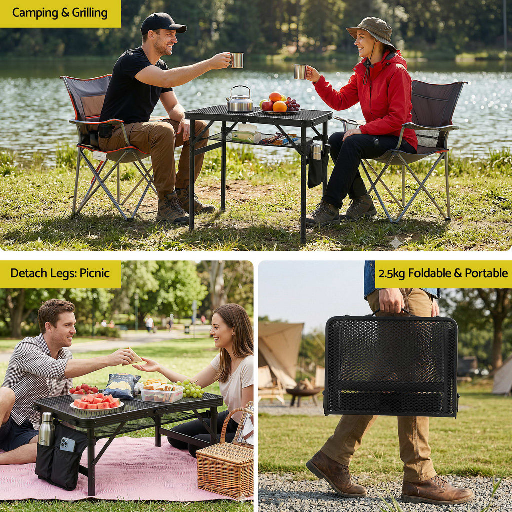 Gardeon Folding Camp BBQ Table 60 x 40cm - Steel Mesh