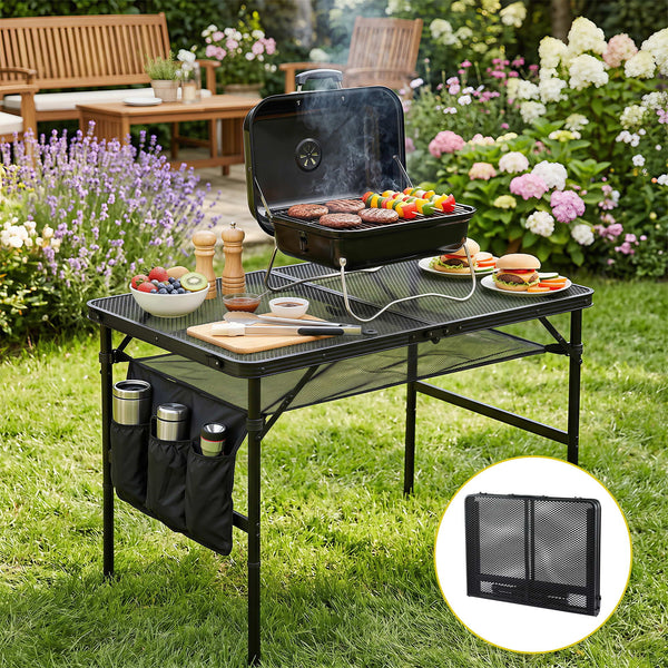 Gardeon Folding Camp BBQ Table 90 x 60cm - Steel Mesh