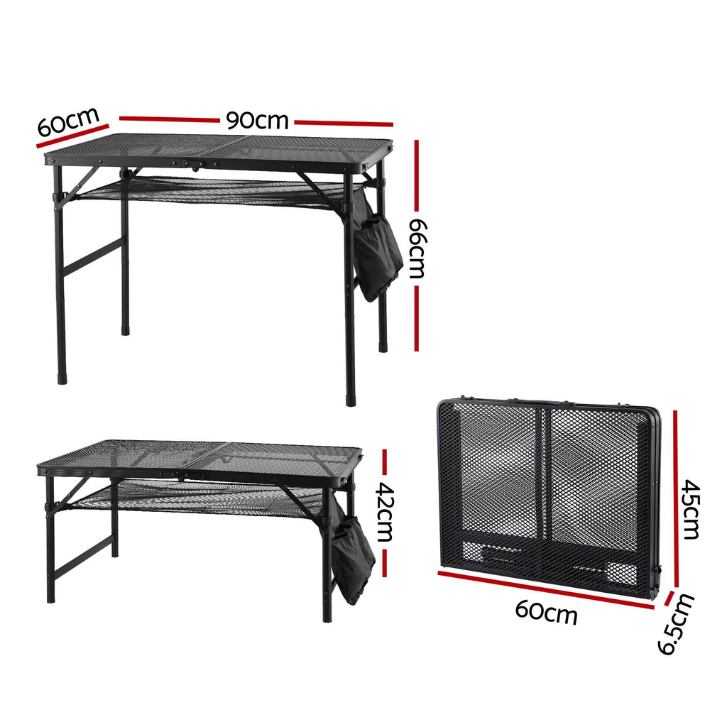 Gardeon Folding Camp BBQ Table 90 x 60cm - Steel Mesh