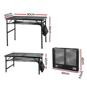 Gardeon Folding Camp BBQ Table 90 x 60cm - Steel Mesh