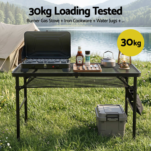 Gardeon Folding Camp BBQ Table 90 x 60cm - Steel Mesh