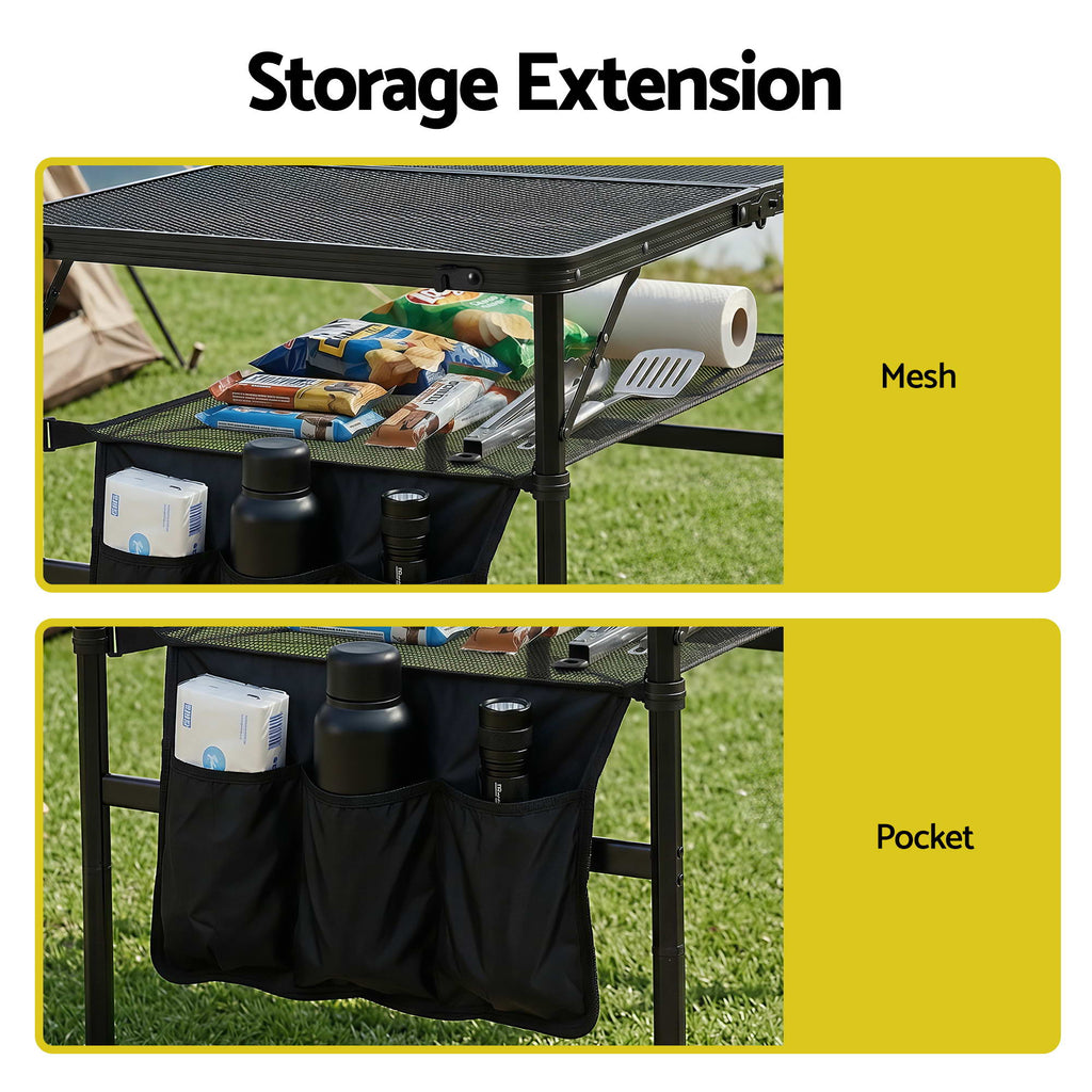 Gardeon Folding Camp BBQ Table 90 x 60cm - Steel Mesh