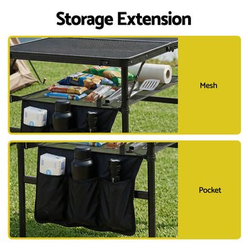 Gardeon Folding Camp BBQ Table 90 x 60cm - Steel Mesh