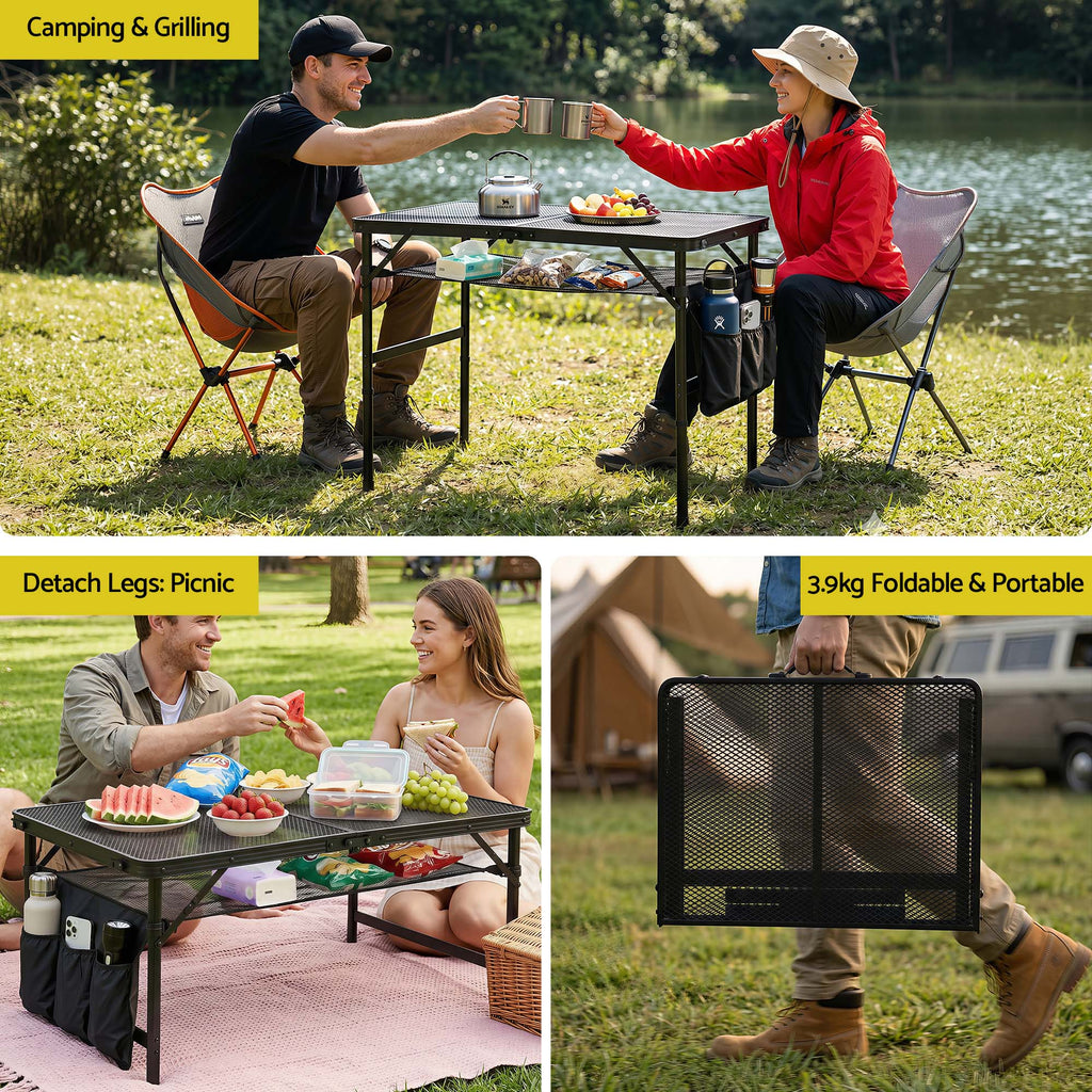 Gardeon Folding Camp BBQ Table 90 x 60cm - Steel Mesh