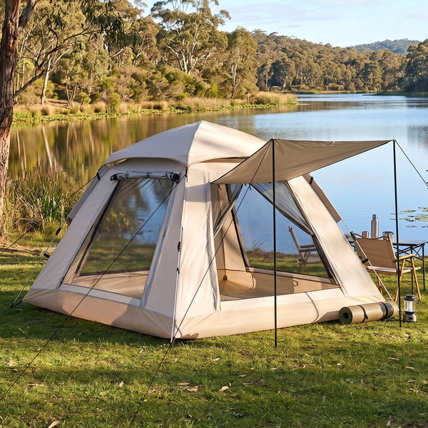 Weisshorn Family Shelter Tent 210D Oxford with Awning - Khaki