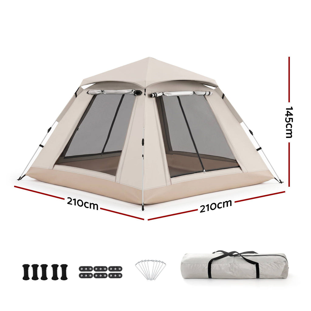 Weisshorn Family Shelter Tent 210D Oxford with Awning - Khaki